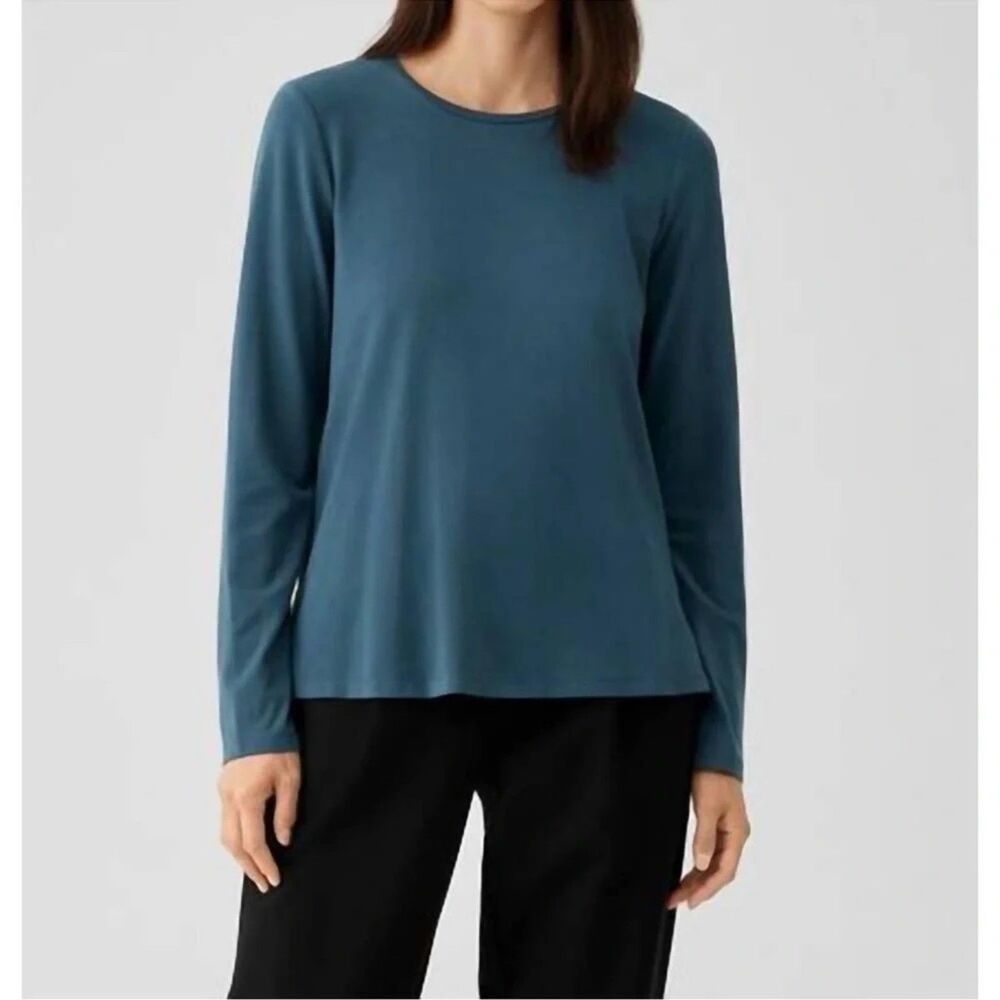 Eileen Fisher Organic Cotton Round Neck Long-Sleeve Tee Size XS NWT $98 retail